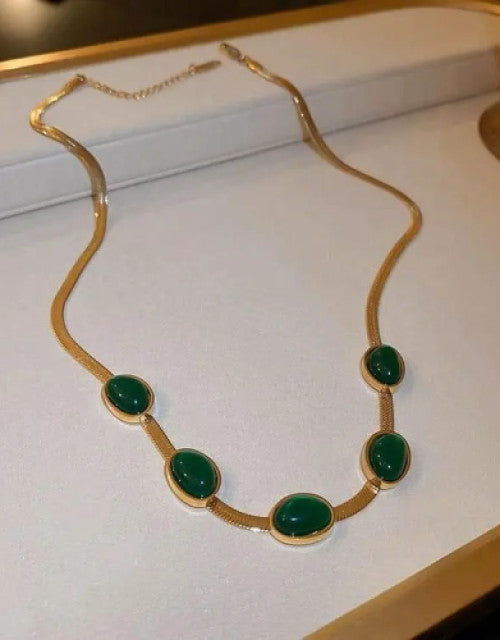 Oval Green Crystal Pendant Necklace Set