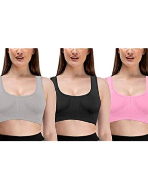 Women's Nylon & Cotton Non Padded Non-Wired Sports Bra Combo of 3